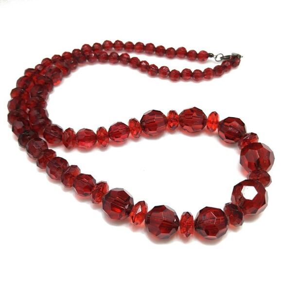 Claire's Red Beaded Necklace, 27 Inches, Largest Bead 16mm, Acrylic Red Beads - Picture 2 of 7